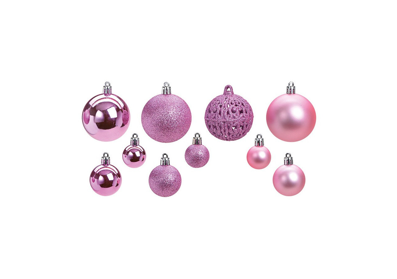 Boules de Noël en plastique - Set de 100, Rose, 3/4/6cm - 10040777 - WURM
