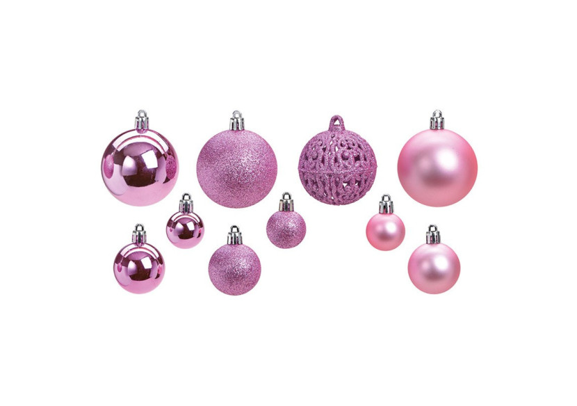 Boules de Noël en plastique - Set de 100, Rose, 3/4/6cm - 10040777 - WURM