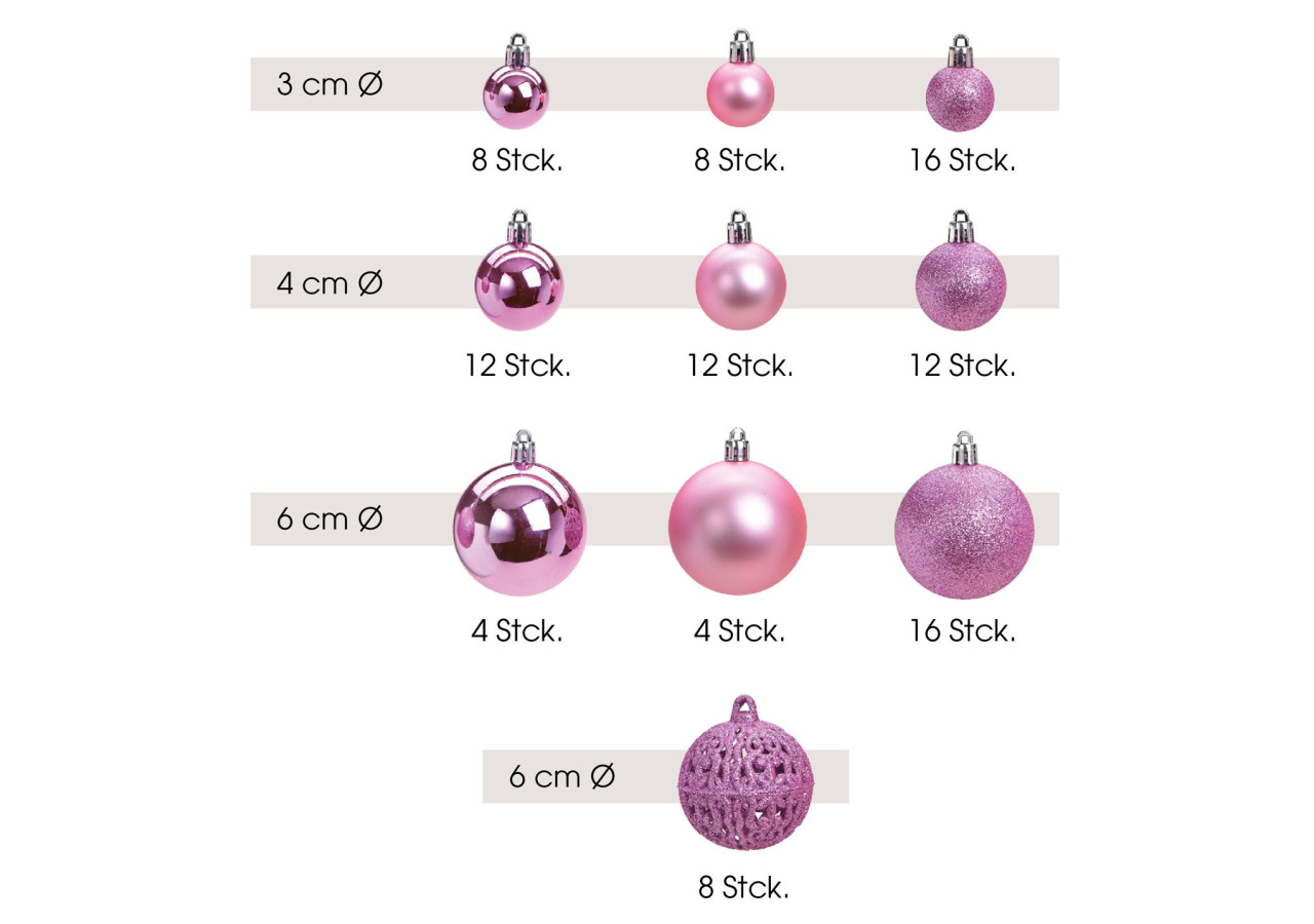 Boules de Noël en plastique - Set de 100, Rose, 3/4/6cm - 10040777 - WURM