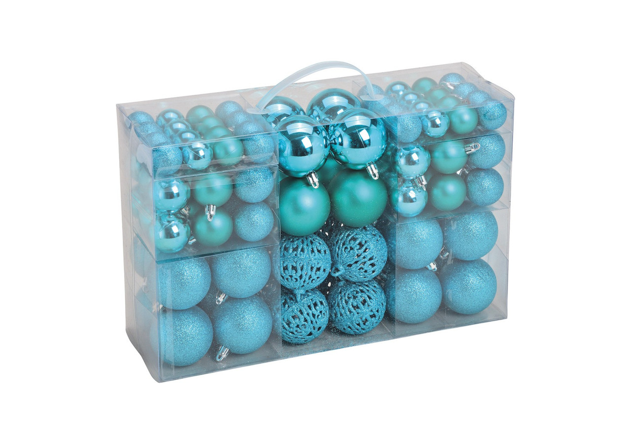 Boules de Noël en plastique - Set de 100, Turquoise, 3/4/6cm - 10040779 - WURM