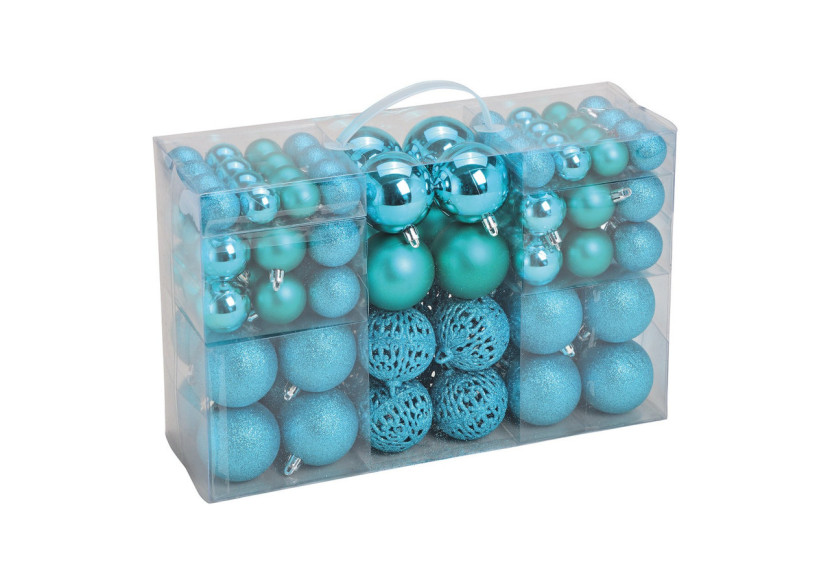 Boules de Noël en plastique - Set de 100, Turquoise, 3/4/6cm - 10040779 - WURM