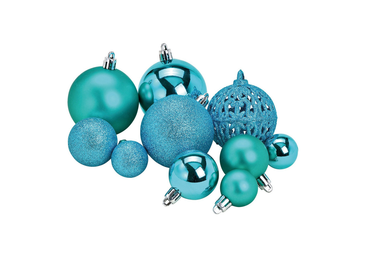 Boules de Noël en plastique - Set de 100, Turquoise, 3/4/6cm - 10040779 - WURM