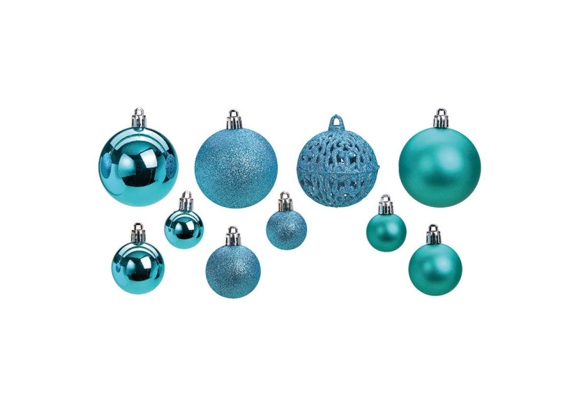 Boules de Noël en plastique - Set de 100, Turquoise, 3/4/6cm - 10040779 - WURM
