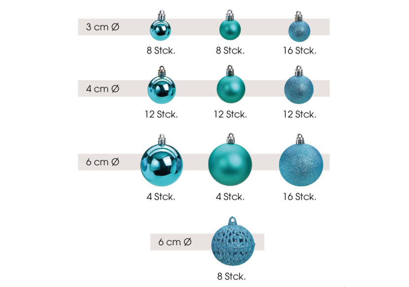 Boules de Noël en plastique - Set de 100, Turquoise, 3/4/6cm - 10040779 - WURM