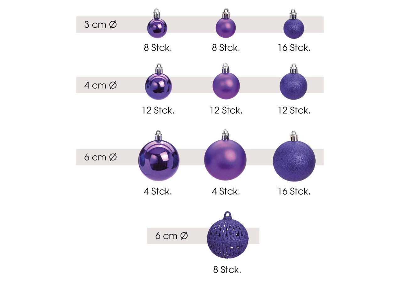 Boules de Noël en plastique - Set de 100, Violet, 3/4/6cm - 10040781 - WURM