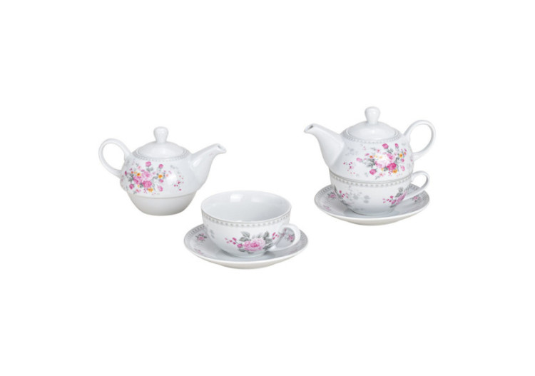 Set de thé Rosendekor - Porcelaine, 3 pièces, 16x14x15cm - 10040876 - WURM