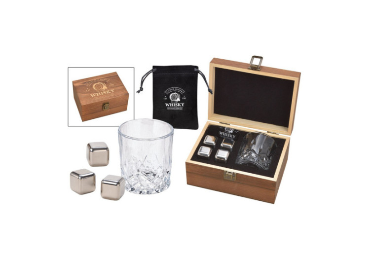 Set de glaçons Whisky - Acier inoxydable, 4 glaçons, 1 verre - 10040965 - WURM