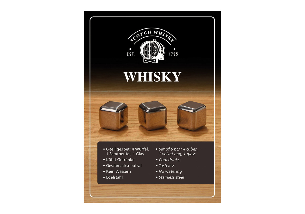 Set de glaçons Whisky - Acier inoxydable, 4 glaçons, 1 verre - 10040965 - WURM