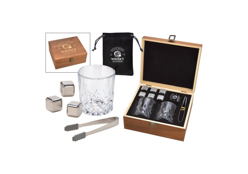 Set de glaçons Whisky - Acier inoxydable, 6 glaçons, 2 verres - 10040966 - WURM