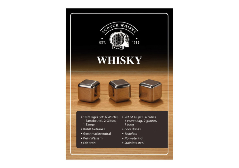 Set de glaçons Whisky - Acier inoxydable, 6 glaçons, 2 verres - 10040966 - WURM