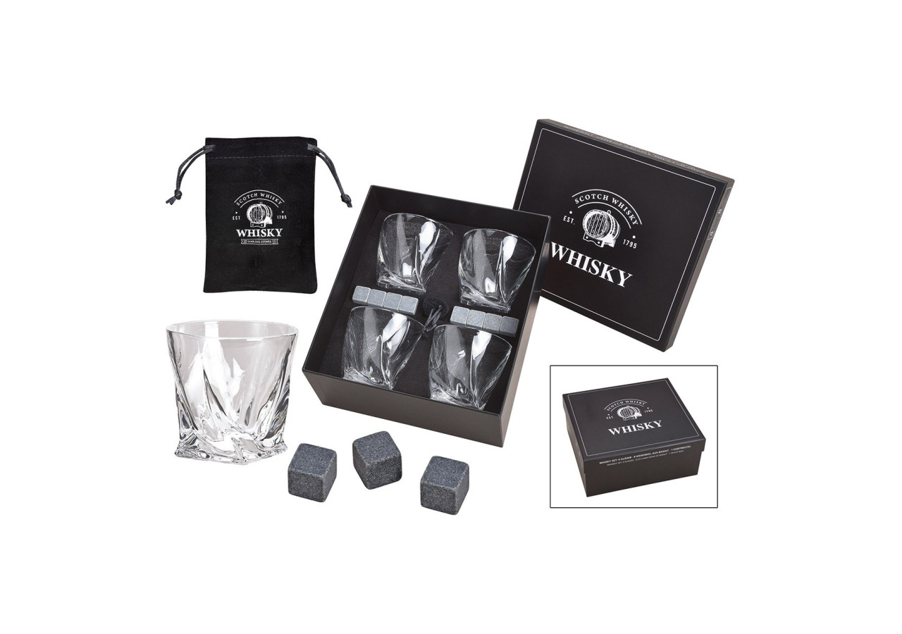 Set de Whisky en Pierre - 8 Glaçons en Basalte avec 4 Verres 300ml - 10040968 - WURM