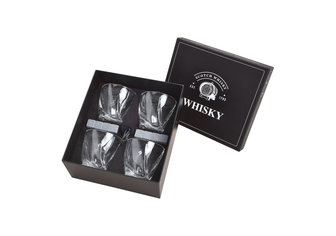 Set de Whisky en Pierre - 8 Glaçons en Basalte avec 4 Verres 300ml - 10040968 - WURM