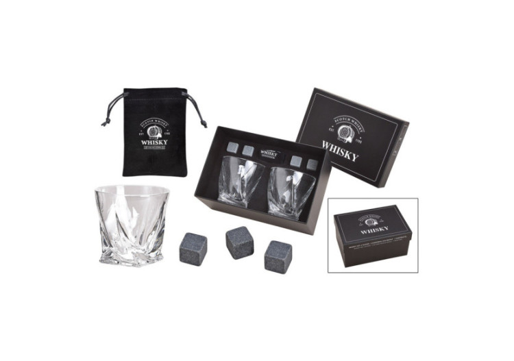 Set de Whisky en Pierre - 4 Glaçons en Basalte avec 2 Verres 300ml - 10040969 - WURM