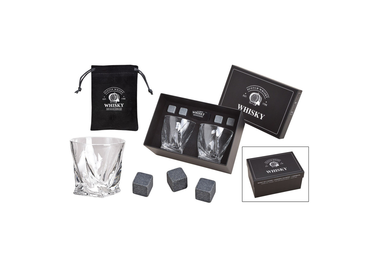 Set de Whisky en Pierre - 4 Glaçons en Basalte avec 2 Verres 300ml - 10040969 - WURM