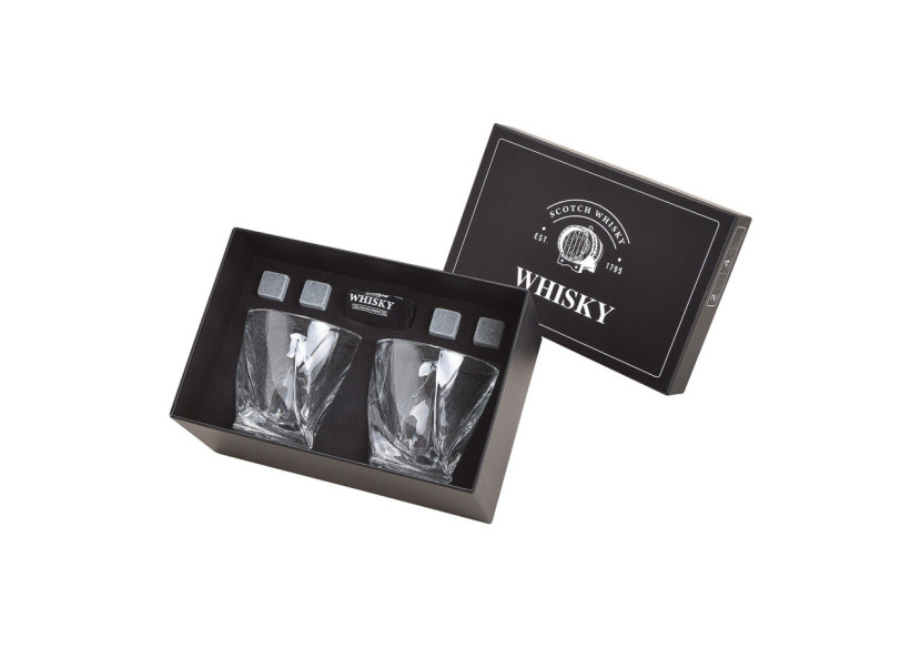 Set de Whisky en Pierre - 4 Glaçons en Basalte avec 2 Verres 300ml - 10040969 - WURM