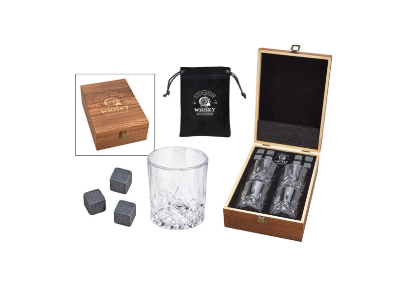 Set de Whisky en Pierre - 8 Glaçons en Basalte avec 4 Verres dans une Boîte en Bois - 10040970 - WURM
