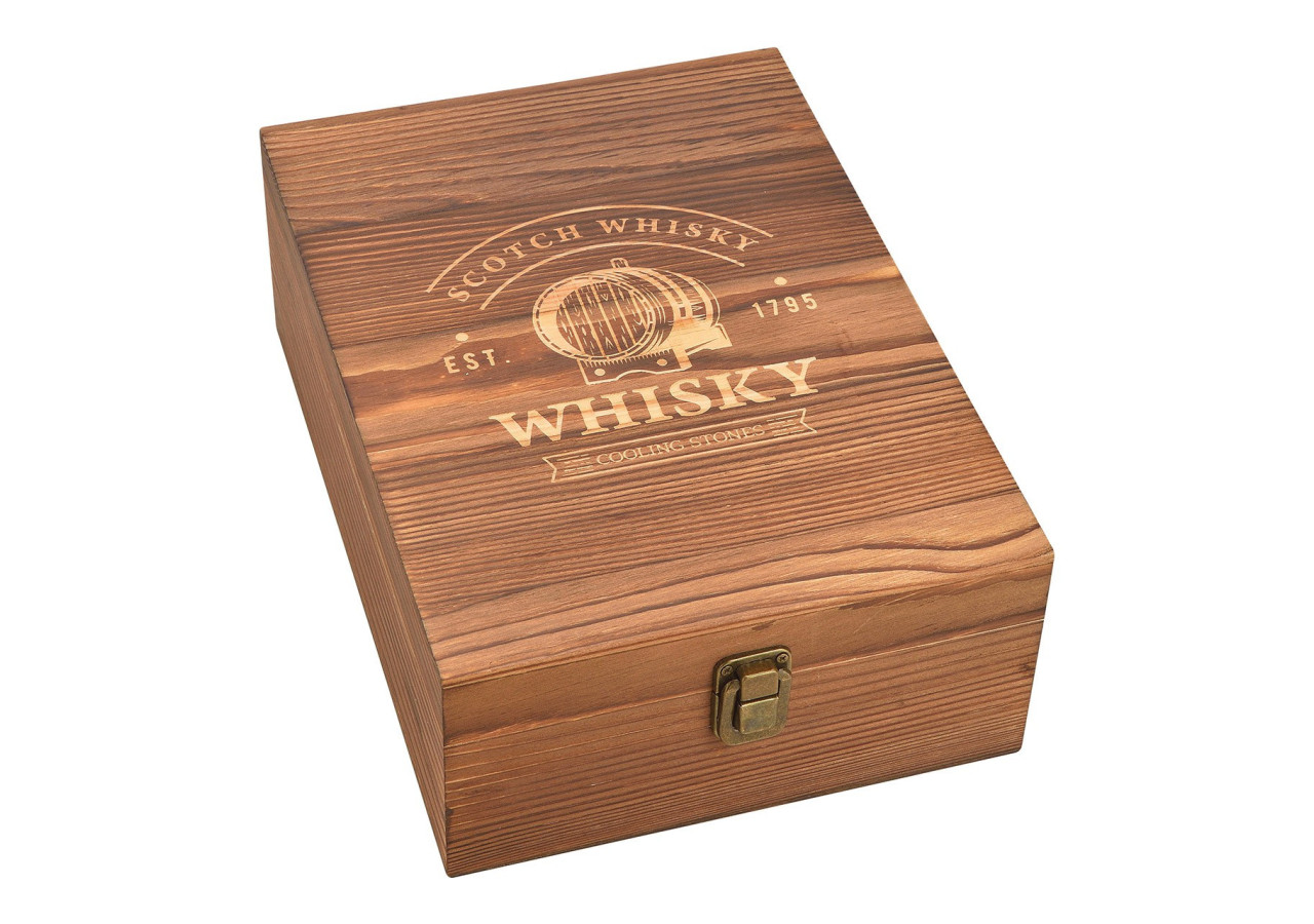 Set de Whisky en Pierre - 8 Glaçons en Basalte avec 4 Verres dans une Boîte en Bois - 10040970 - WURM