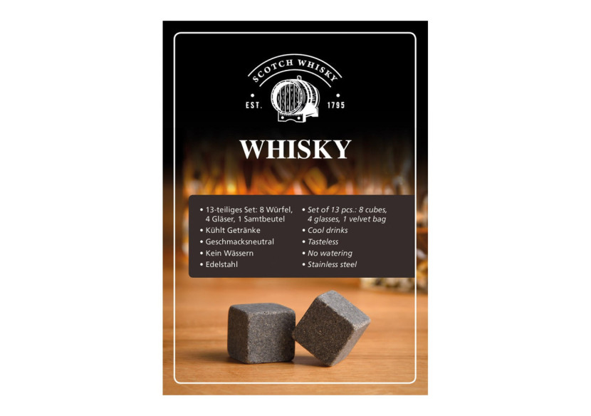 Set de Whisky en Pierre - 8 Glaçons en Basalte avec 4 Verres dans une Boîte en Bois - 10040970 - WURM