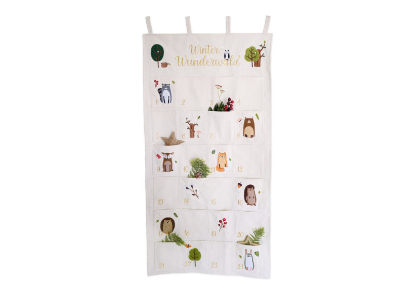 Calendrier de l'Avent 'Forêt Hivernale' - 24 poches en coton beige 60x120cm - 10041079 - WURM