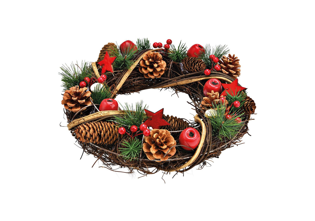 Couronne de Noël - Bois et Plastique, 34x34x9cm - 10041194 - WURM
