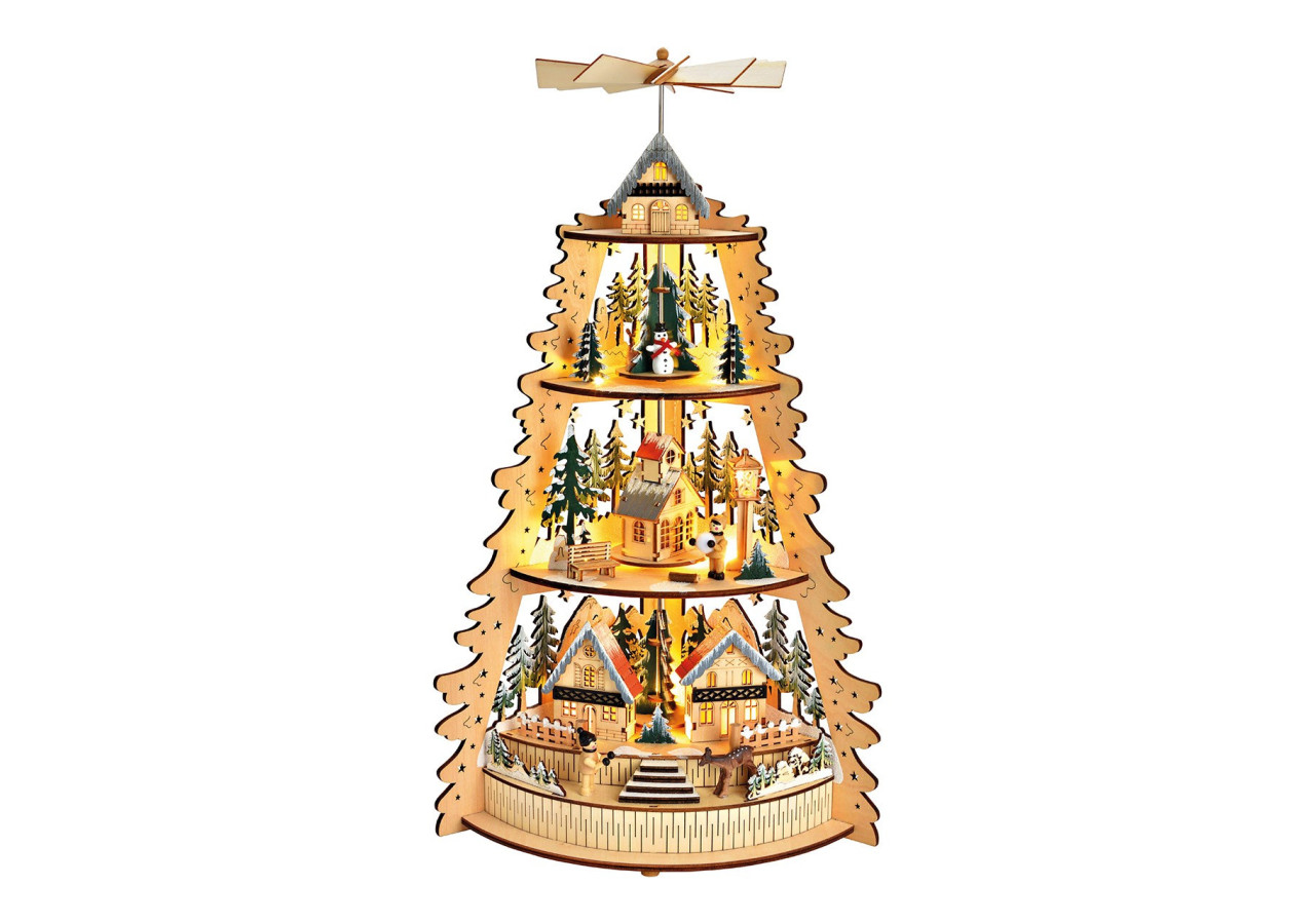 Pyramide de Noël en Bois Naturel - 31x52x17cm, Fonction Timer - 10041324 - WURM