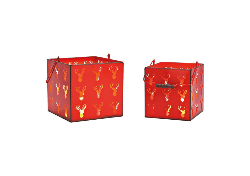 Lanterne Décorative Cerf - Ensemble de 2 en métal rouge 22x24x22cm et 18x21x18cm - 10041435 - WURM