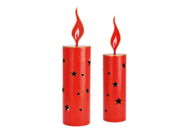 Support à Bougies - Ensemble de 2 en métal rouge 10x45x10cm et 12x50x12cm - 10041442 - WURM