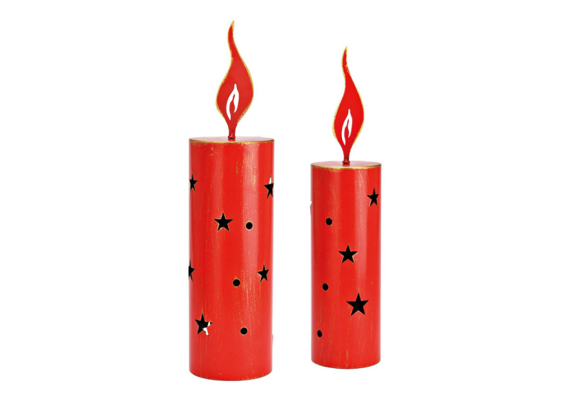 Support à Bougies - Ensemble de 2 en métal rouge 10x45x10cm et 12x50x12cm - 10041442 - WURM