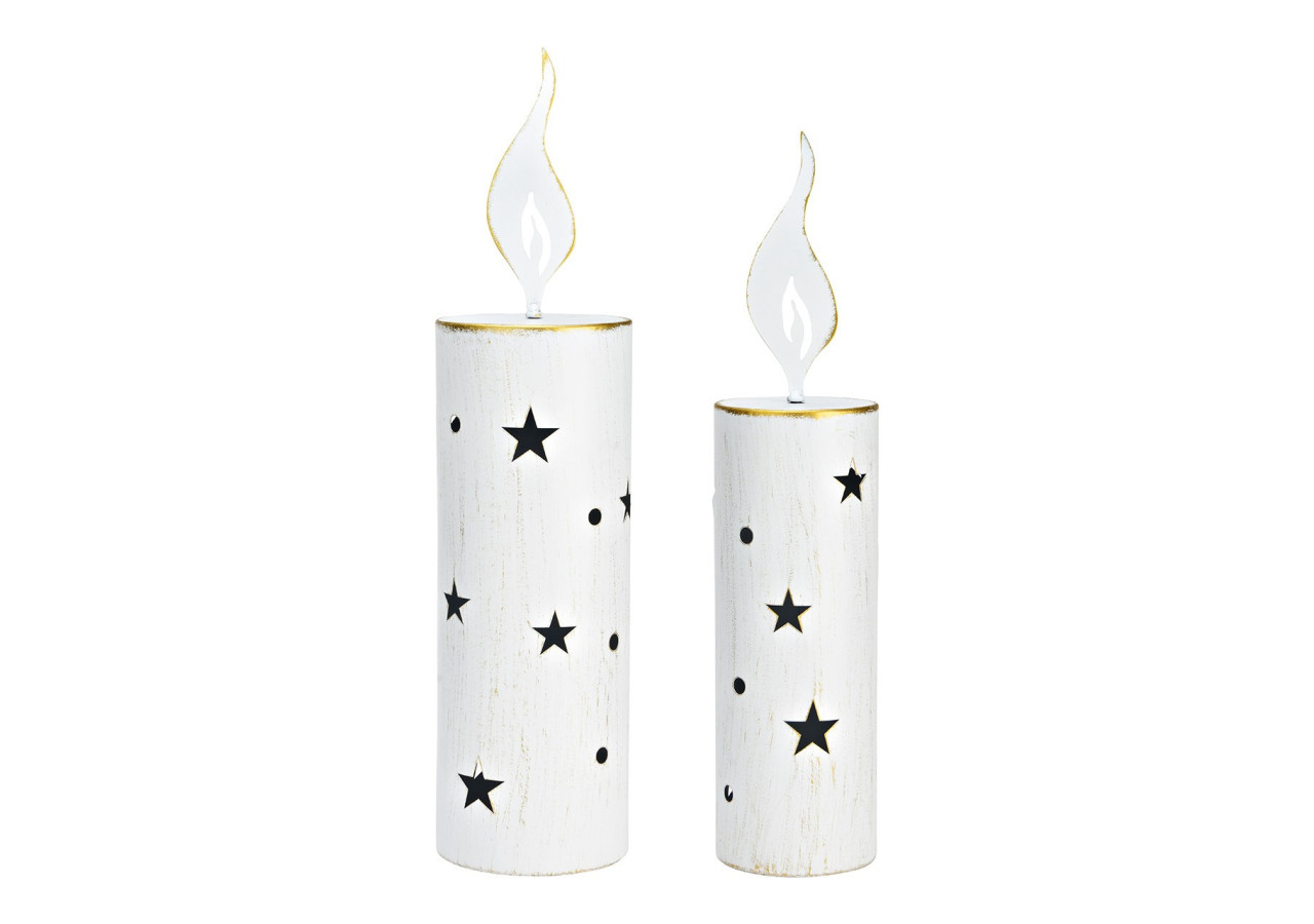 Support à Bougies - Ensemble de 2 en métal blanc 10x45x10cm et 12x50x12cm - 10041443 - WURM