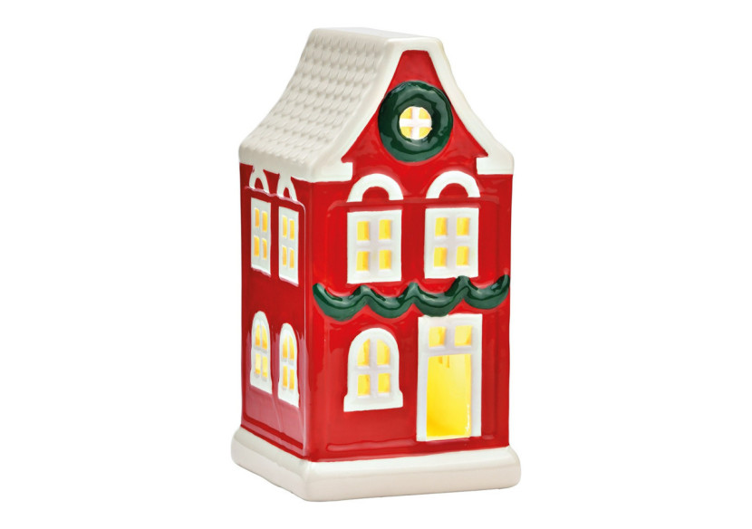 Maison lumineuse en céramique - LED, rouge et blanc, 10x21x10cm - 10041613 - WURM