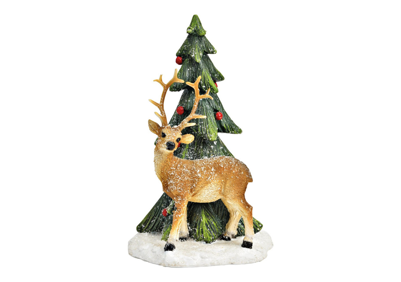 Sapins de Noël avec cerf - Décoration en poly 12x20x12cm - 10041766 - WURM
