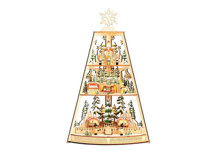 Scène hivernale LED - Figurines mobiles en bois naturel 33x53x18cm - 10041802 - WURM