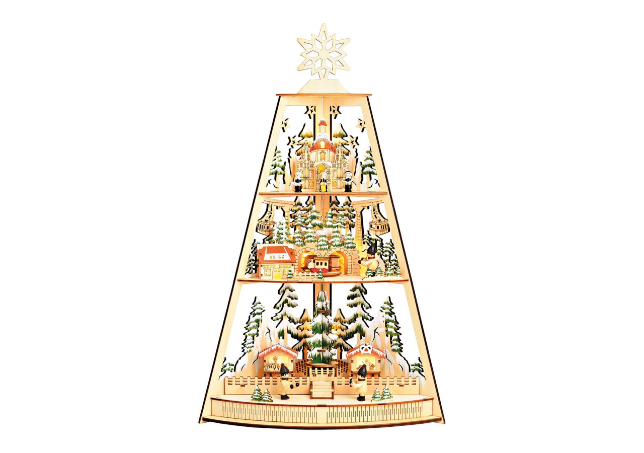 Scène hivernale LED - Figurines mobiles en bois naturel 33x53x18cm - 10041802 - WURM