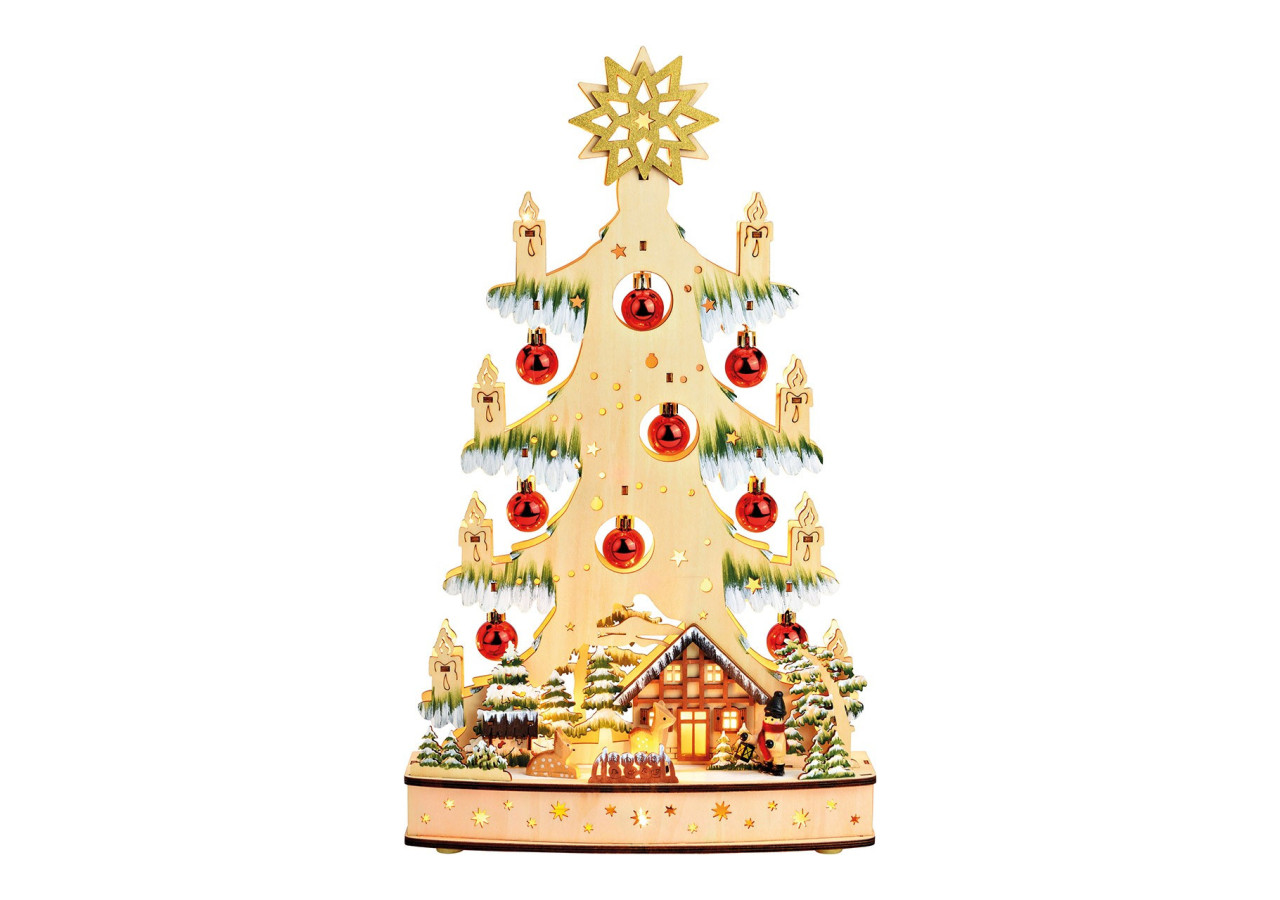 Arbre de Noël lumineux - Décoration en bois naturel 27x45x9cm - 10041803 - WURM