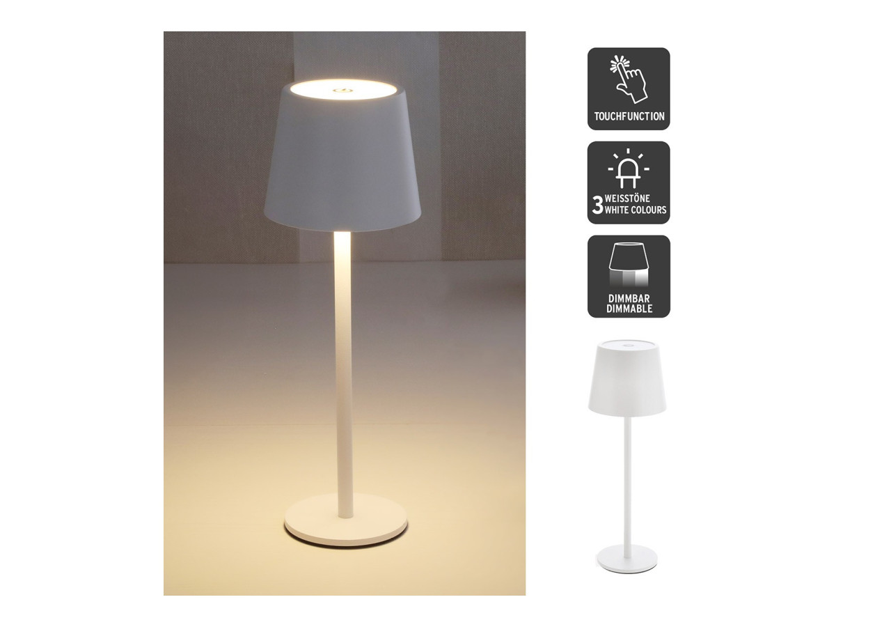 Lampe de Table LED - Métal Blanc, Dimmable, USB, 9x26x9cm - 10041845 - WURM