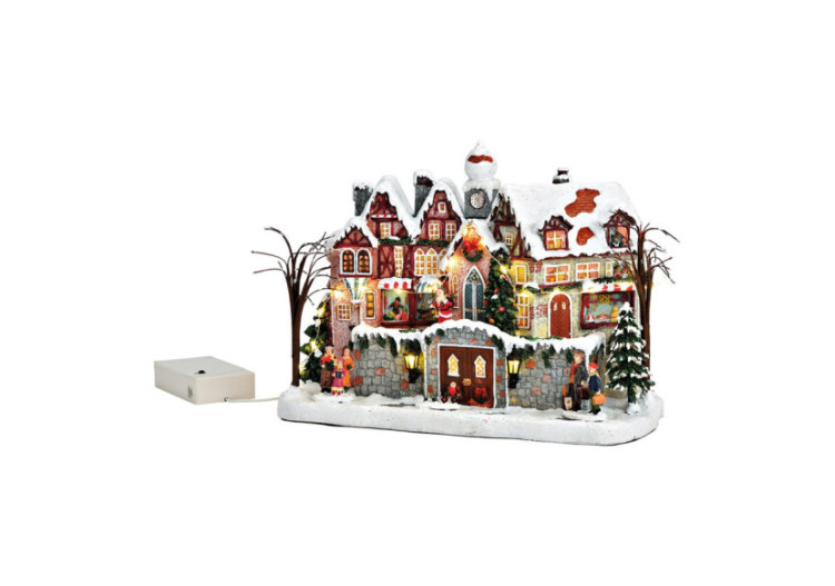 Scène d'hiver - Marché de Noël avec LED, 27x20x12cm, fonctionnement sur piles - 10041929 - WURM