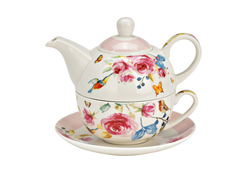 Ensemble de Théières Décor Roses - Porcelaine rose 15x16x15cm 400ml/250ml - 10042154 - WURM