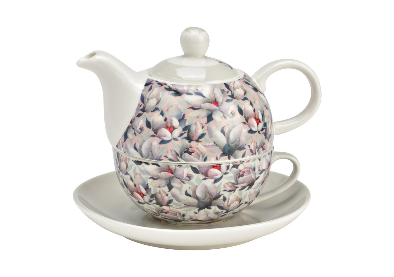 Ensemble de Théières Décor Magnolias - Porcelaine beige 15x16x15cm 400ml/250ml - 10042157 - WURM