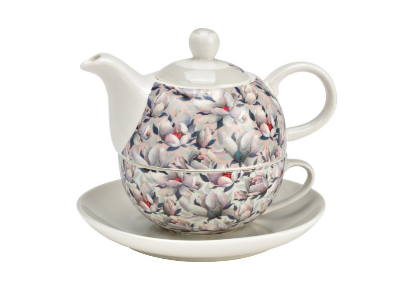 Ensemble de Théières Décor Magnolias - Porcelaine beige 15x16x15cm 400ml/250ml - 10042157 - WURM