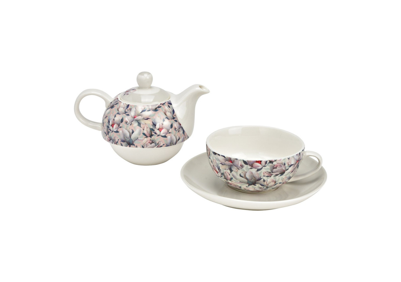 Ensemble de Théières Décor Magnolias - Porcelaine beige 15x16x15cm 400ml/250ml - 10042157 - WURM
