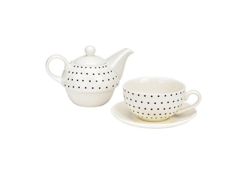 Ensemble de Thé - Porcelaine blanche à pois 3 pièces 15x16x15cm 400ml/250ml - 10042161 - WURM