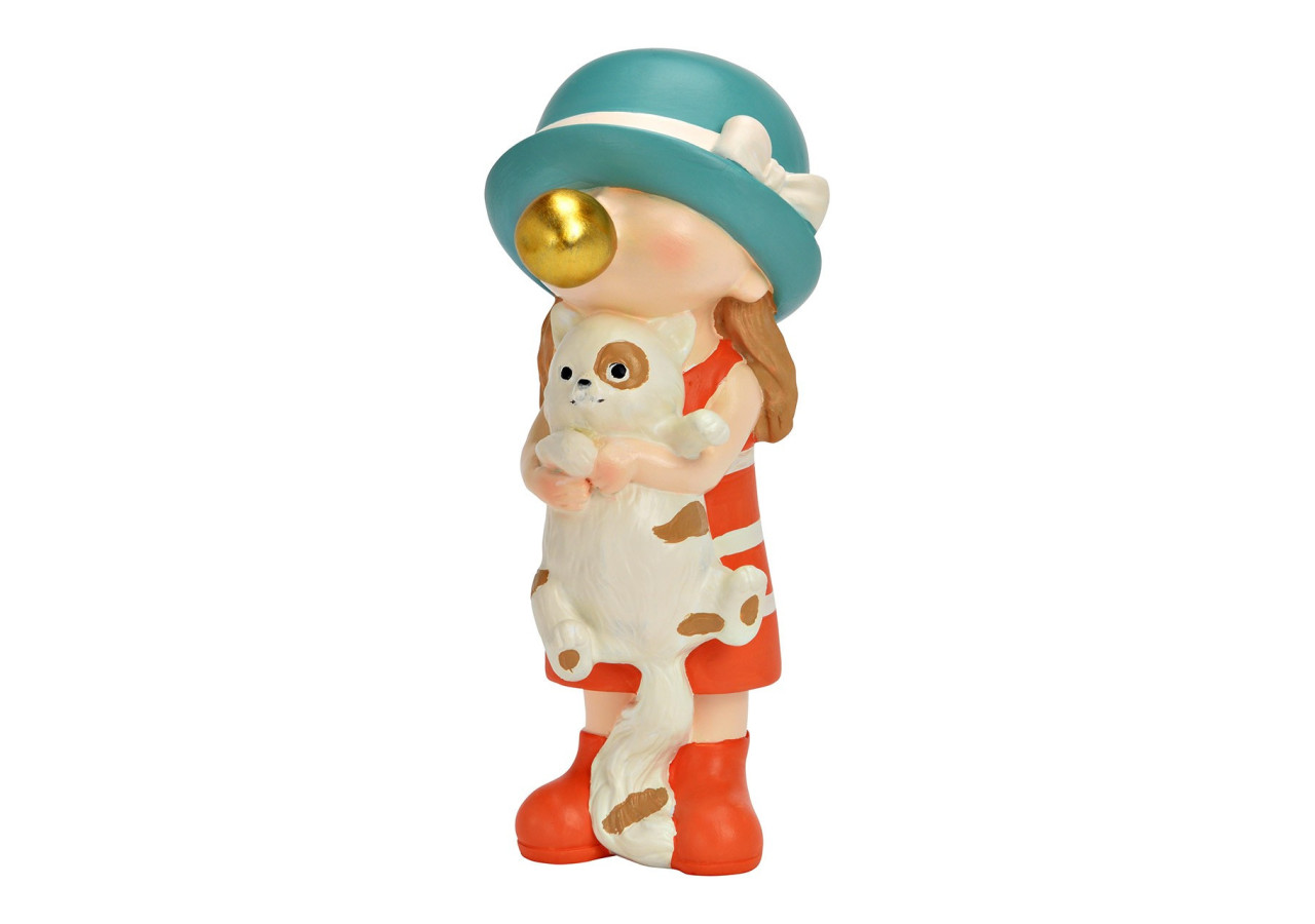 Figurine fille avec chewing-gum et chat - Poly multicolore 6x18x8cm - 10042472 - WURM