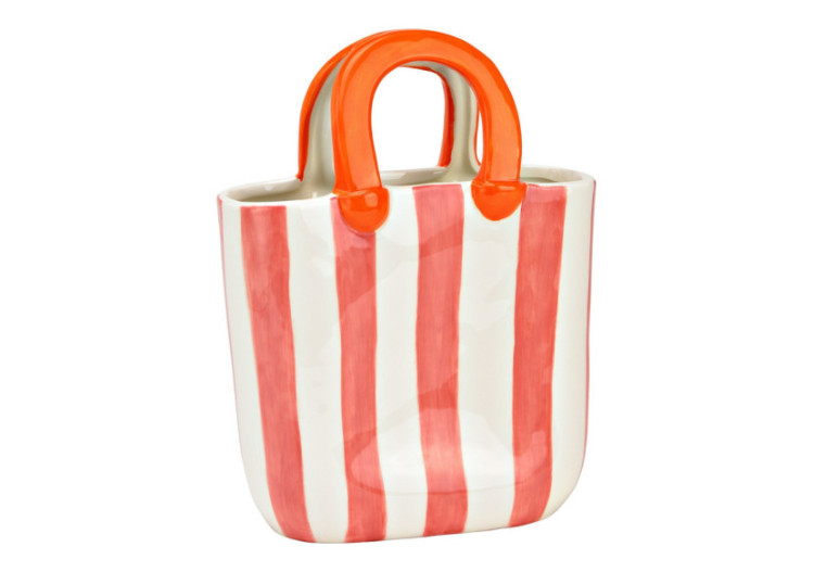 Vase en forme de sac à main rayé - Céramique rose 17x23x7cm - 10042487 - WURM