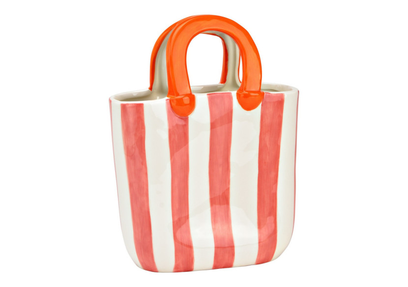 Vase en forme de sac à main rayé - Céramique rose 17x23x7cm - 10042487 - WURM Vase en forme de sac à main rayé - Céramique rose 17x23x7cm - 10042487 - WURM