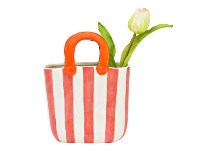 Vase en forme de sac à main rayé - Céramique rose 17x23x7cm - 10042487 - WURM 2