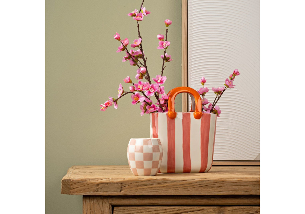 Vase en forme de sac à main rayé - Céramique rose 17x23x7cm - 10042487 - WURM