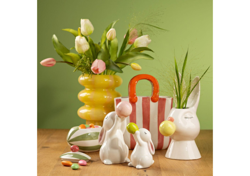 Vase en forme de sac à main rayé - Céramique rose 17x23x7cm - 10042487 - WURM Vase en forme de sac à main rayé - Céramique rose 17x23x7cm - 10042487 - WURM
