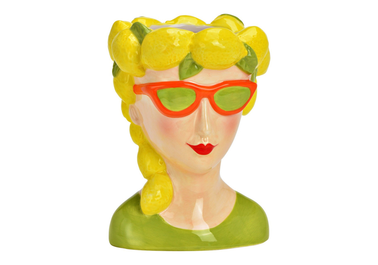 Vase Femme avec décor de citrons - Céramique colorée 12x17x12cm - 10042498 - WURM