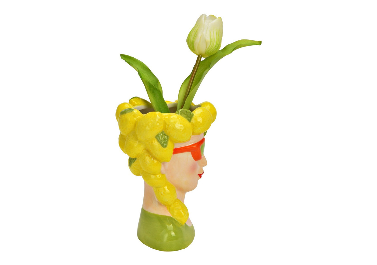 Vase Femme avec décor de citrons - Céramique colorée 12x17x12cm - 10042498 - WURM