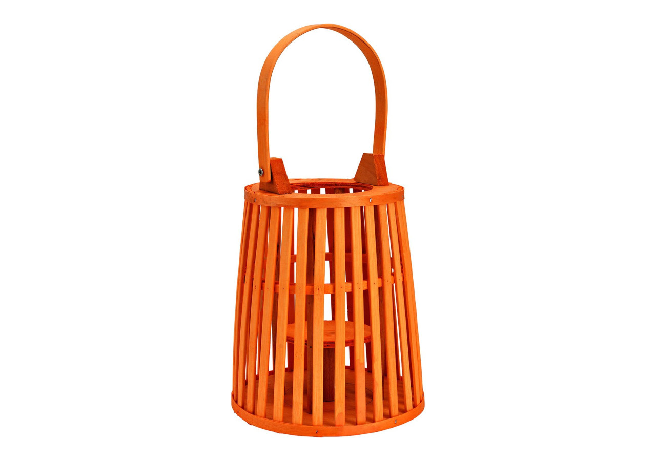 Lanterne en bois avec anse - Orange pour bougies LED 19x25x19cm - 10042879 - WURM